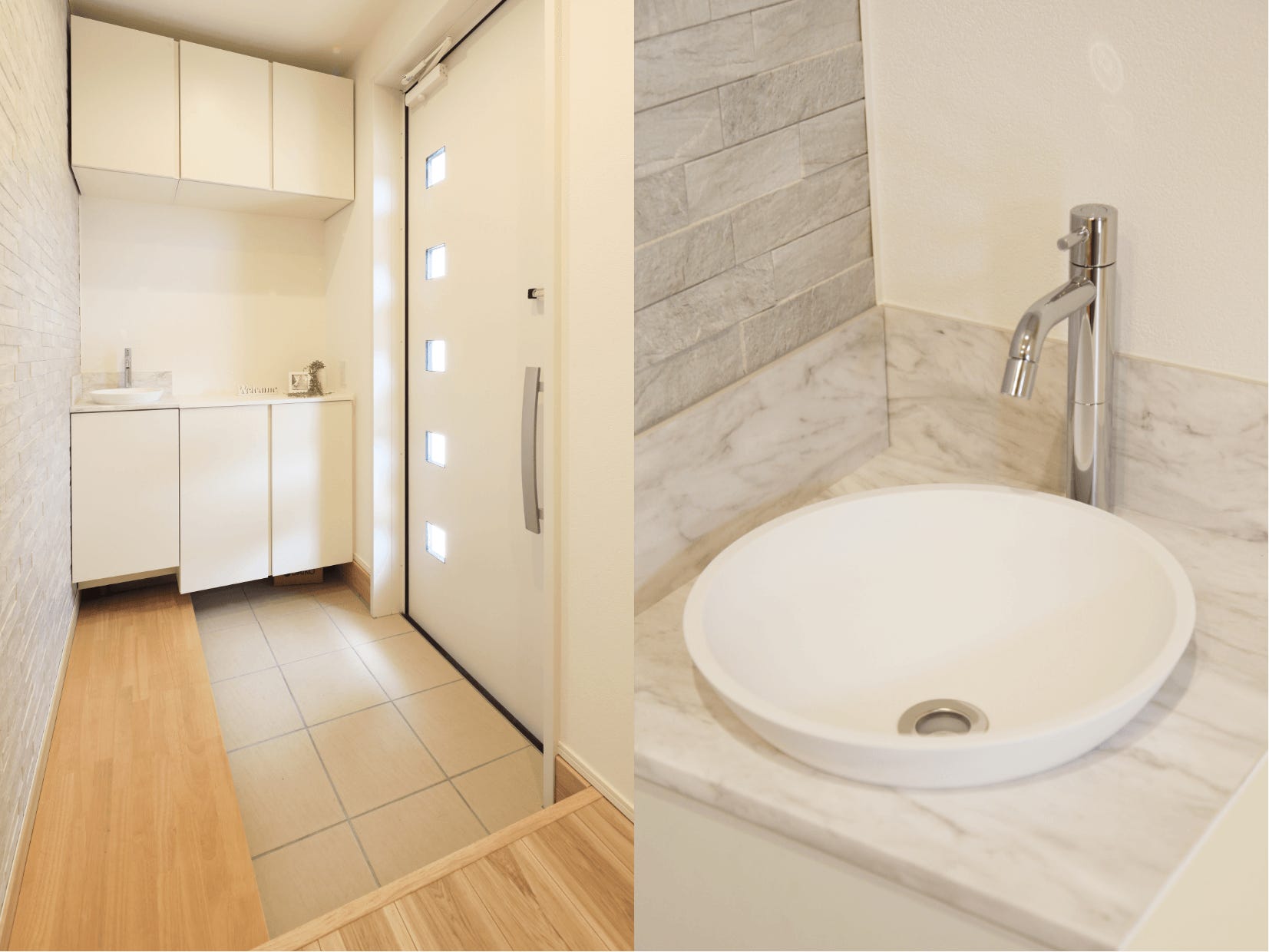 玄関収納に洗面スペースを設置することで、
室内を通らずに手洗いができ、清潔な室内を保てます。