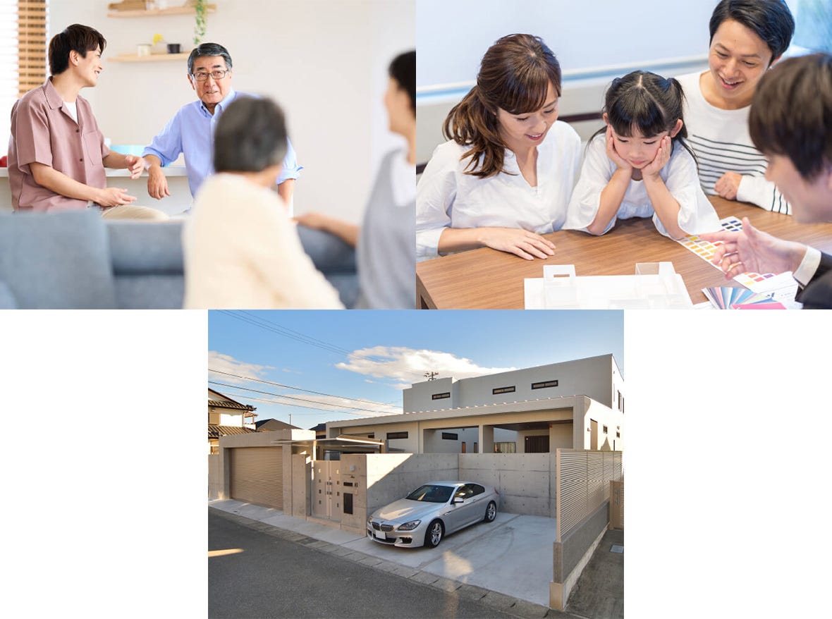 〇長く愛せる住まいを
住まいは、家族とともに年月を重ねる大切な空間。今の暮らしはもちろん、数十年先の未来まで見据えた家づくりが大切です。

〇一緒に考え、一緒に作る家づくり
ジェイケイハウスの自由設計は、単に間取りやデザインを選ぶだけではありません。
家族のアイデアを大切にしながら、私たちと一緒に理想の住まいを形にしていきます。

〇外構までトータル提案
家の印象を大きく左右する外構デザインもご提案可能。庭やアプローチも含め、暮らしのすべてが心地よくなる住まいを一緒に作りましょう。